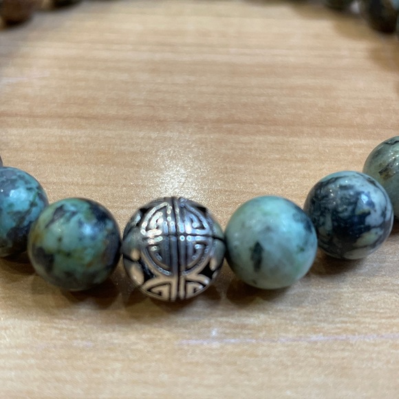 Men & Women African Turquoise (semi-precious stone) Bracelet w/ Sterling Silver - Picture 2 of 7
